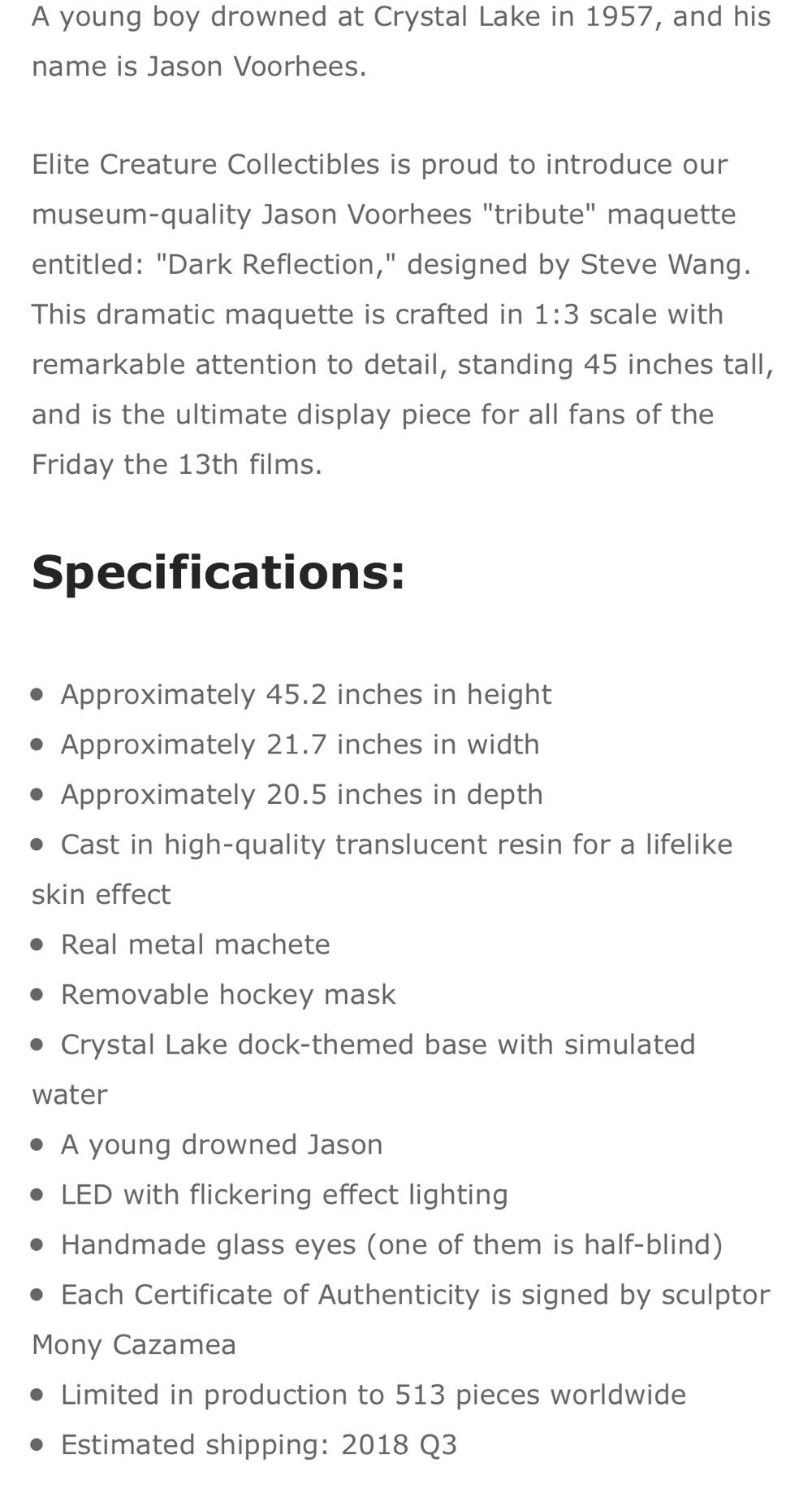 1:3 ECC: Friday The 13th Jason Voorhees Dark Reflection - Elite Creature Collectables (Friday The 13th Part IV : The Final Chapter) action figure collectible - Main Image 4