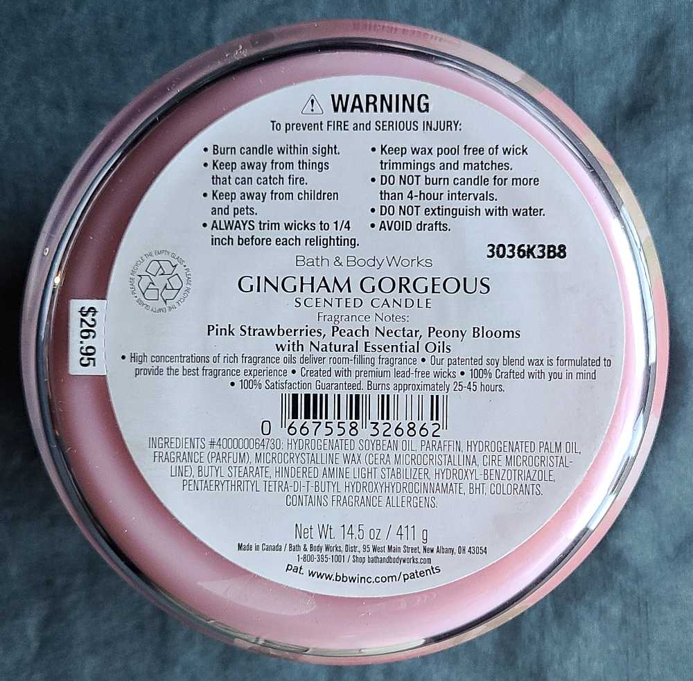 CANDLE: Valentine’s Day Bath & Body Works Gingham Gorgeous 2023 - Bath & Bodyworks Candle (Valentine’s Day Candles) action figure collectible [Barcode 667558326862] - Main Image 2