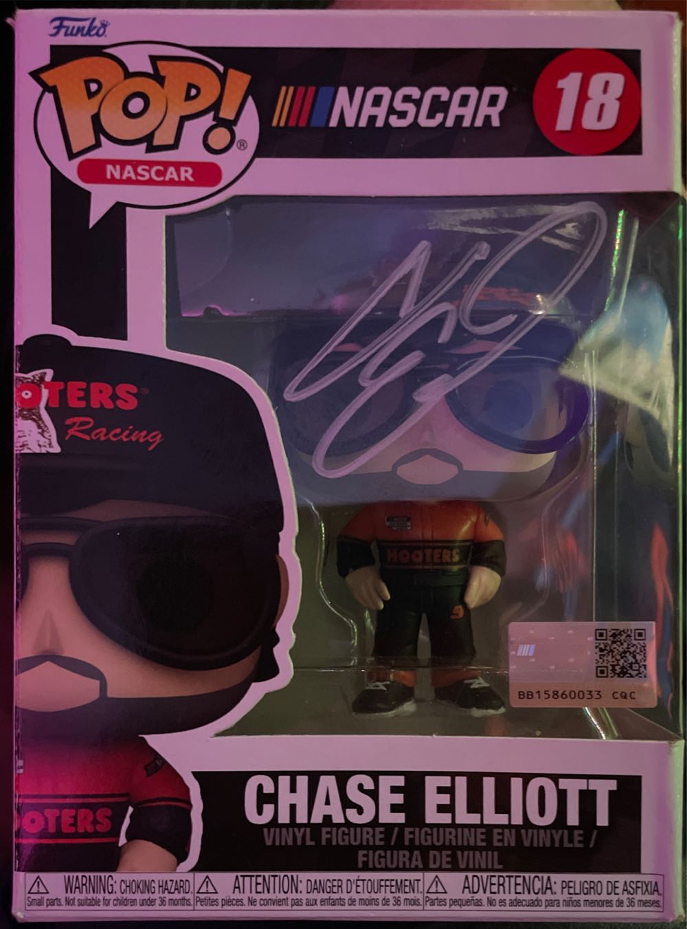 Hand- Signed/Autographed Funko Pop! Nascar: #18 Chase Elliott- Hooters - Funko (NASCAR) (Funko Pop! Nascar) action figure collectible [Barcode 889698592369] - Main Image 2