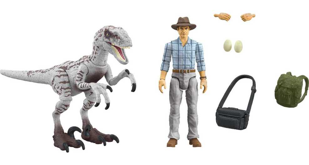 Hammond Collection Dr. Alan Grant & Velociraptor Pack Raptor Egg Accessories Amazon Exclusive - Mattel (Jurassic World) action figure collectible [Barcode 194735115594] - Main Image 3
