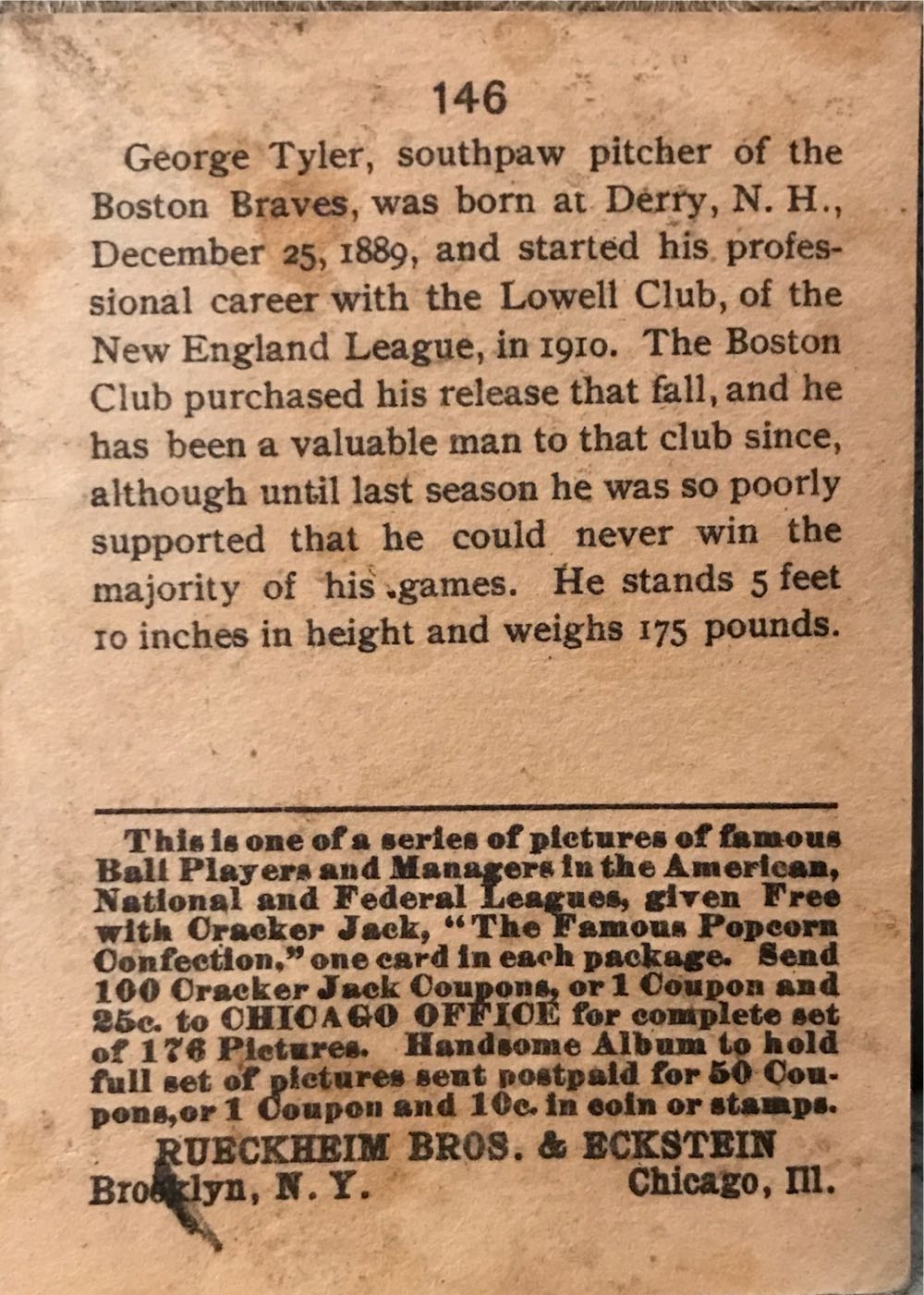 George Tyler 1915 Cracker Jack - Cracker Jack (Baseball) action figure collectible - Main Image 2