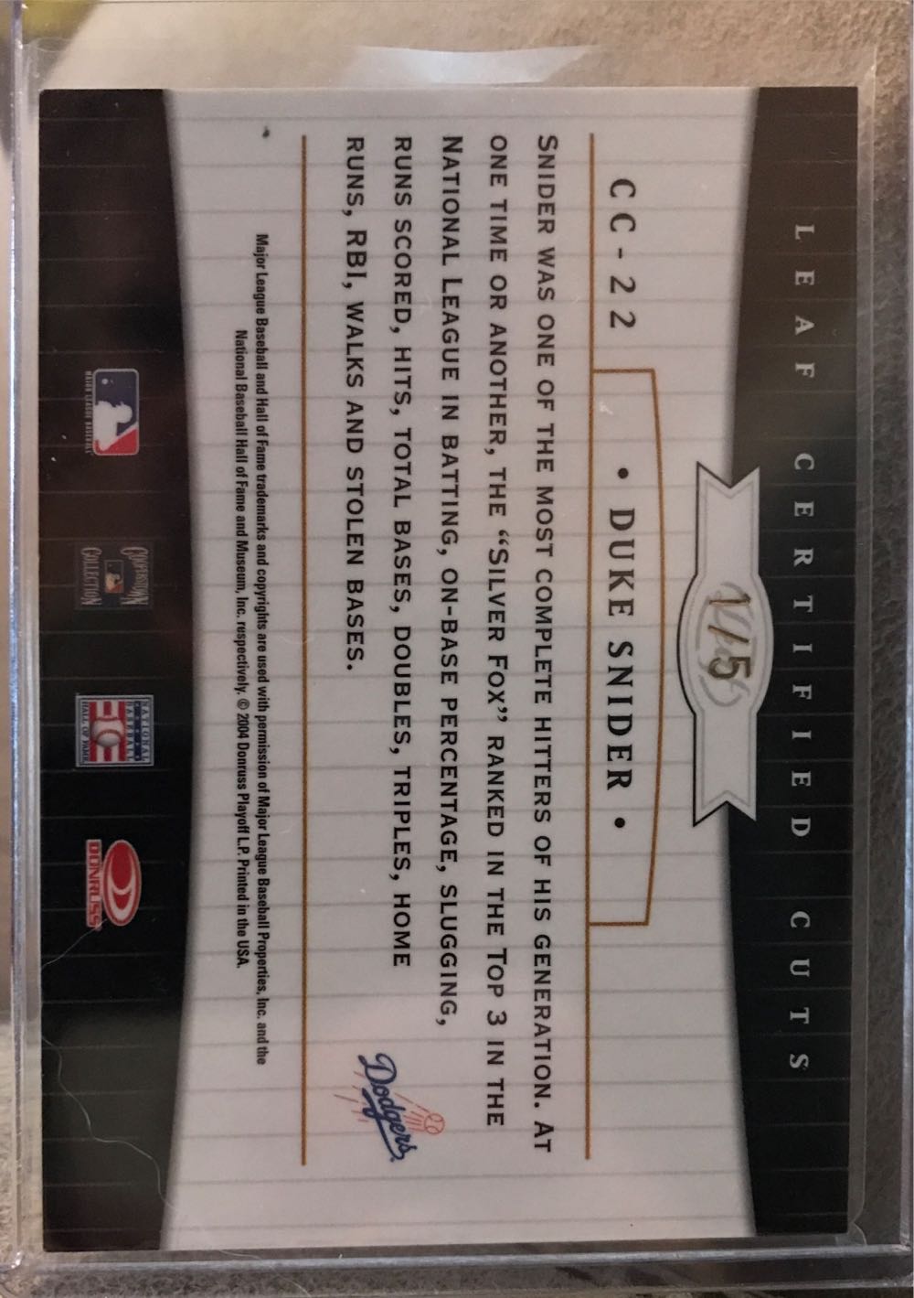 Duke Snider 2004 Donruss Leaf Certified Cuts - Donruss (Baseball) action figure collectible - Main Image 2