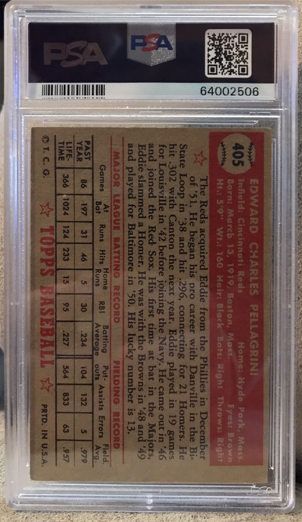 Eddie Pellagrini 1952 Topps - Topps (Baseball) action figure collectible - Main Image 2