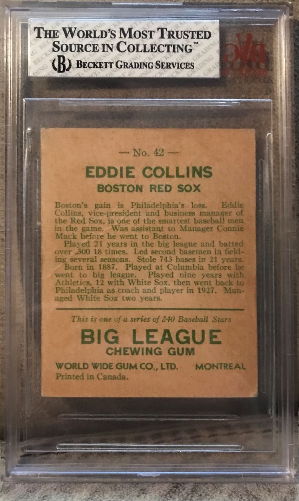 Eddie Collins 1933 World Wide Gum - World Wide Gum (Baseball) action figure collectible - Main Image 2