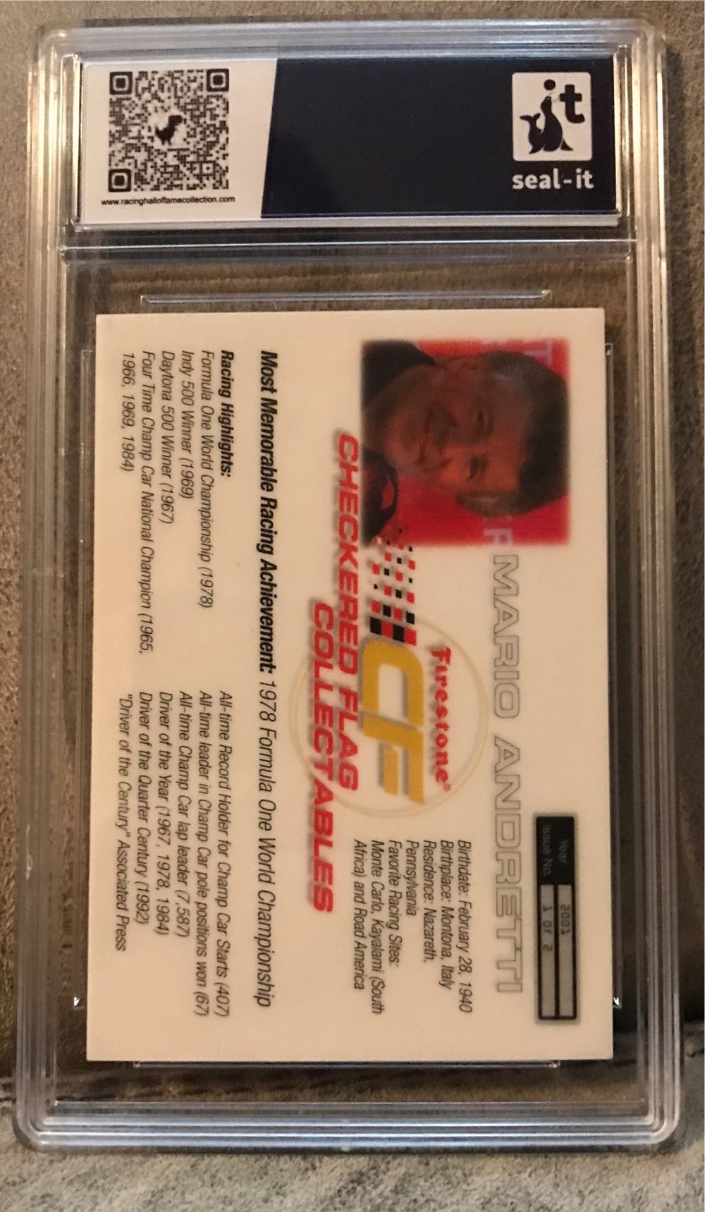 Mario Andretti Autograph Checkered Flag Collectables - Autographed Picture (Racing) action figure collectible - Main Image 2