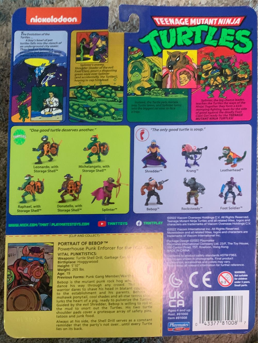 Teenage Mutant Ninja Turtles (2022 Playmates Re-Issue) Bebop - Playmates Toys (Teenage Mutant Ninja Turtles - Classics) action figure collectible [Barcode 043377810087] - Main Image 2