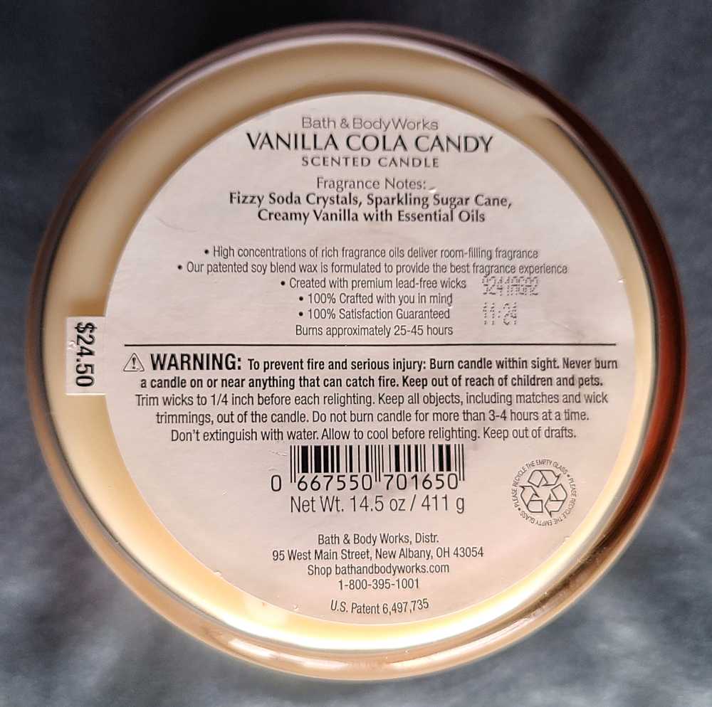 CANDLE: Food Bath and Bodyworks Vanilla Cola Candy 2020 - Bath & Bodyworks Candle (Food Candles) action figure collectible [Barcode 667550701650] - Main Image 2