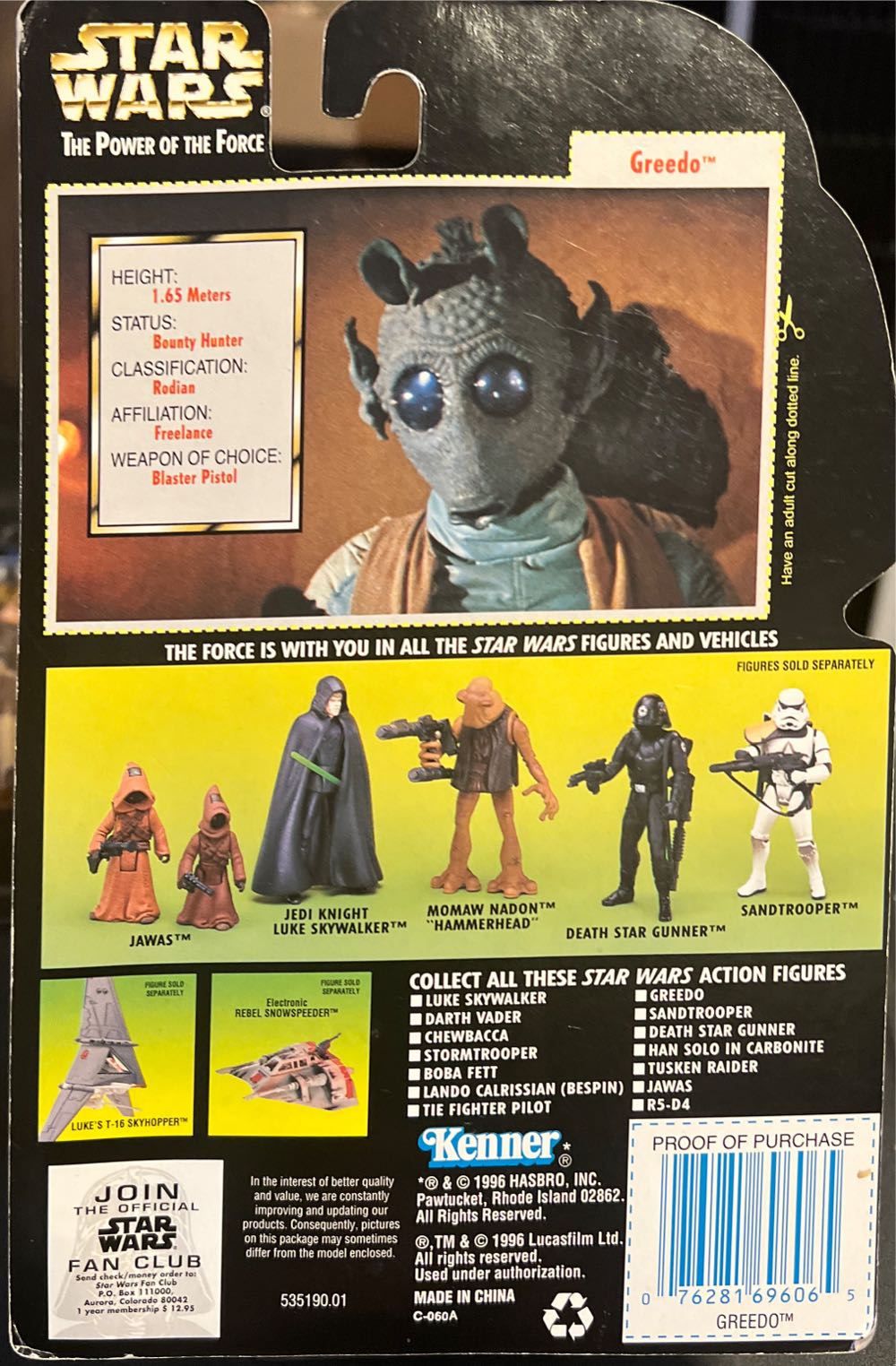 Greedo with Blaster Pistol - Hasbro (Star Wars Power Of The Force (Green Card)) action figure collectible [Barcode 076281696065] - Main Image 3