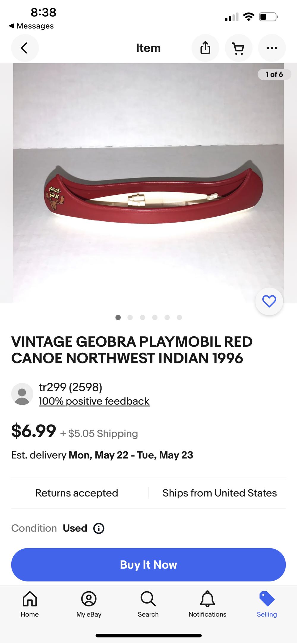 GEOBRA PLAYMOBIL RED CANOE NORTHWEST INDIAN 1996 - Playmobil action figure collectible - Main Image 3