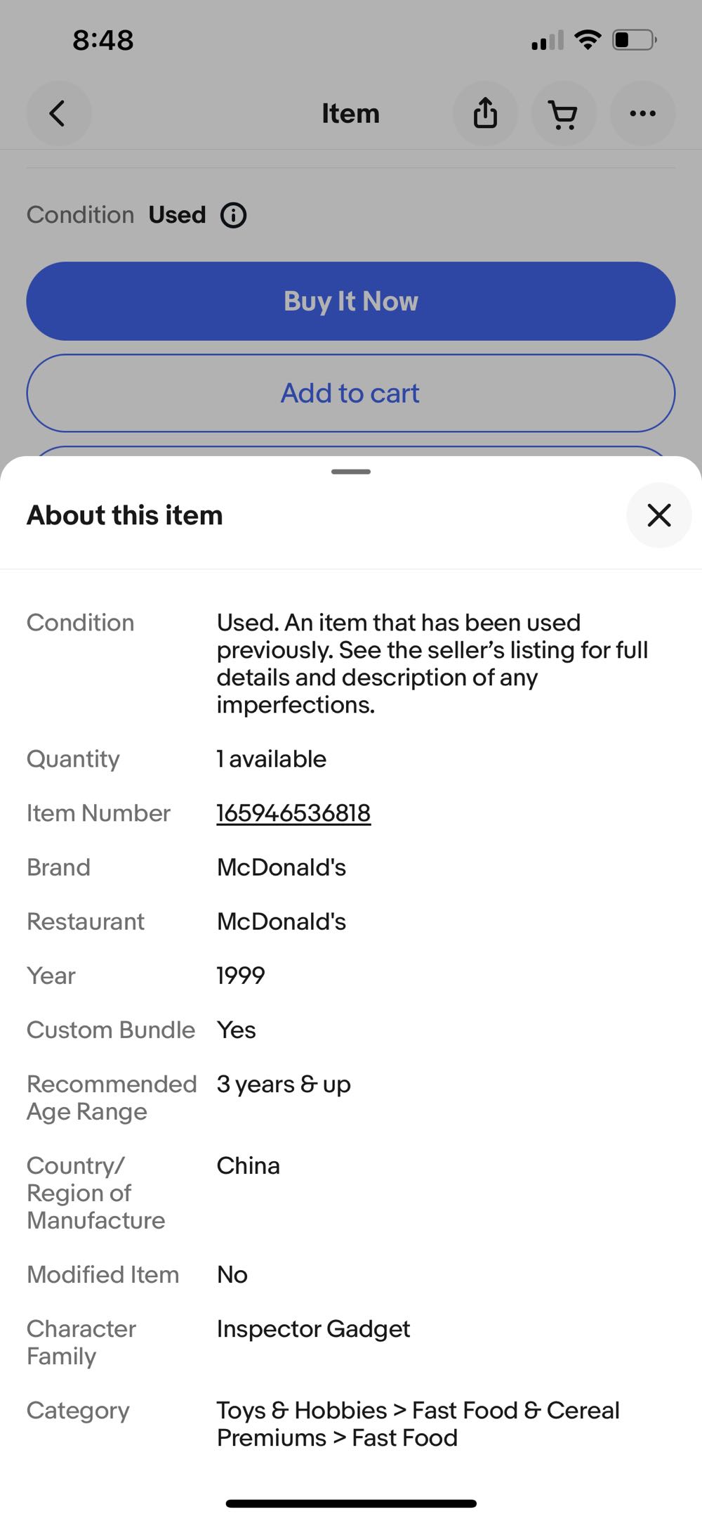 McDonald’s Inspector Gadget Toy Lot of 2 Parts #2 Arm Grabber & #6 Arm Squirter - McDonalds (Disney) action figure collectible - Main Image 3