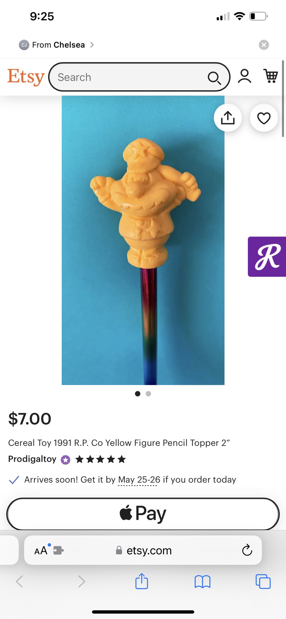 R.p C.o. Cereal Toy 1991 R.P. Co Blue Figure Pencil Topper 2” - R.p C.o. action figure collectible - Main Image 2