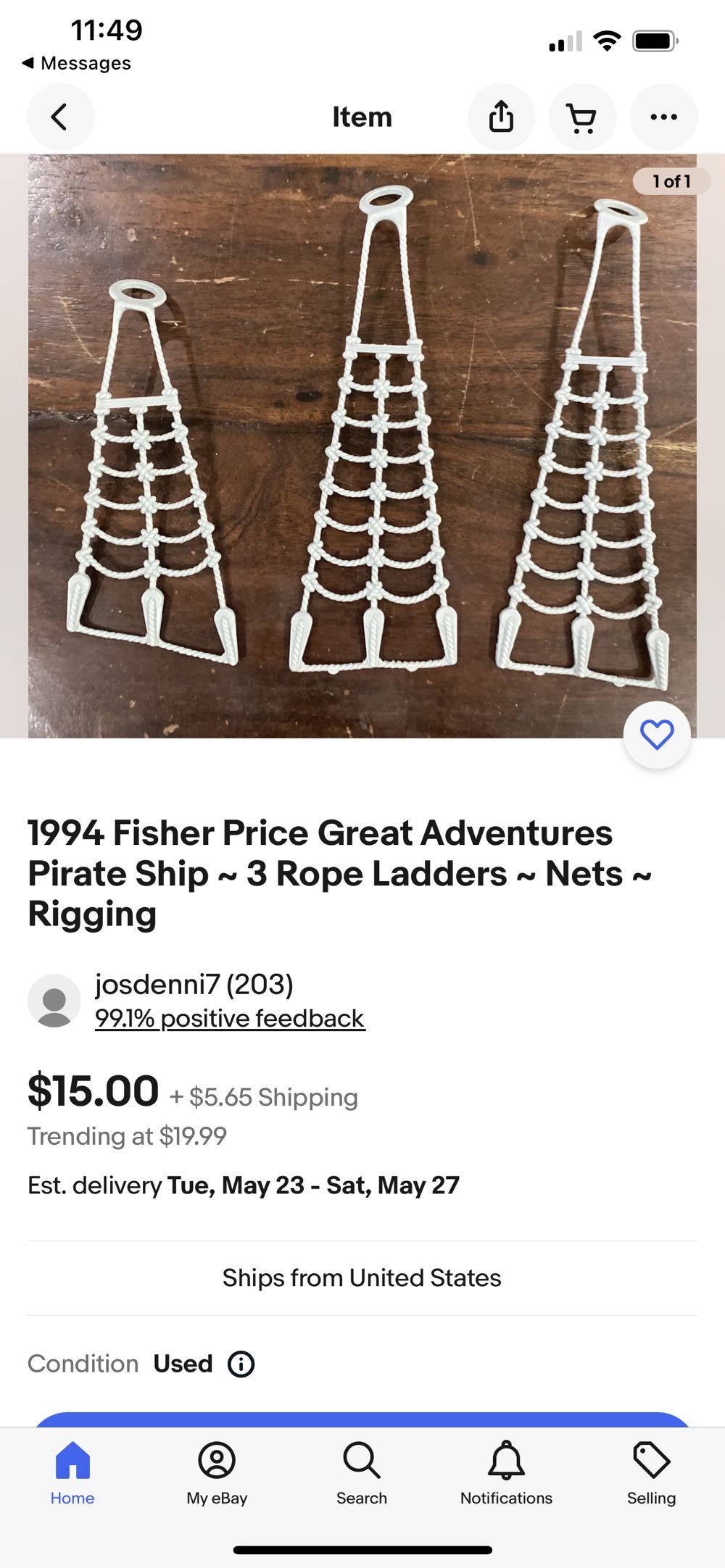 Fisher Price Great Adventures Pirate Ship ~ Rope Ladders ~ Nets ~ Rigging - Fisher-price (Great Adventures Pirate Ship) action figure collectible - Main Image 2