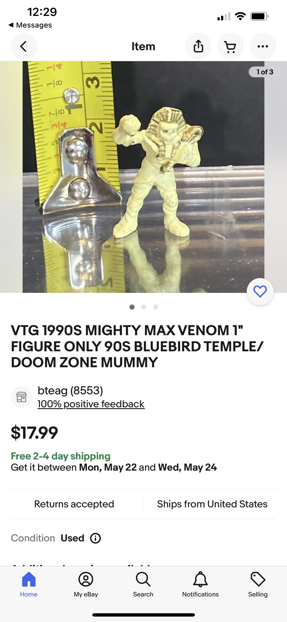 VTG 1990S MIGHTY MAX VENOM 1” FIGURE ONLY 90S BLUEBIRD TEMPLE/DOOM ZONE MUMMY - Bluebird (Mighty Max) action figure collectible - Main Image 2