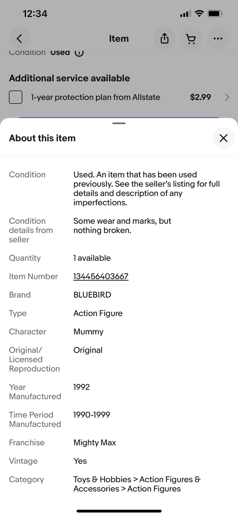 VTG 1990S MIGHTY MAX VENOM 1” FIGURE ONLY 90S BLUEBIRD TEMPLE/DOOM ZONE MUMMY - Bluebird (Mighty Max) action figure collectible - Main Image 3