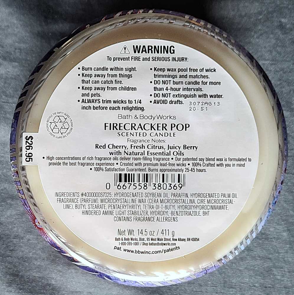 CANDLE: USA Patriotic Bath & Body Works Firecracker Pop 2023 - Bath & Bodyworks Candle (USA Candles) action figure collectible [Barcode 667558380369] - Main Image 2