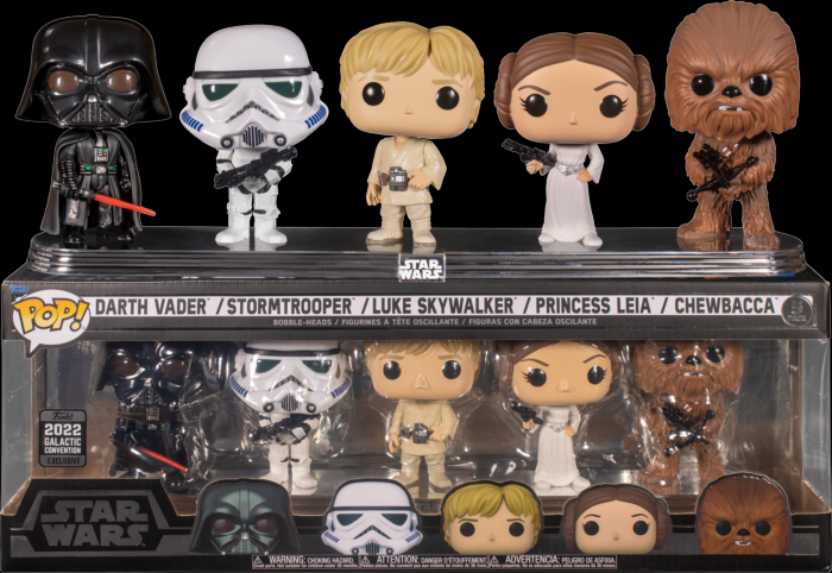 5 Pack Darth Vader Stormtrooper Luke Skywalker Princess Leia And Chewbacca 5 Pack Shared Galactic Convention Amazon Exclusive  (Funko Pop!) action figure collectible [Barcode 889698641227] - Main Image 2