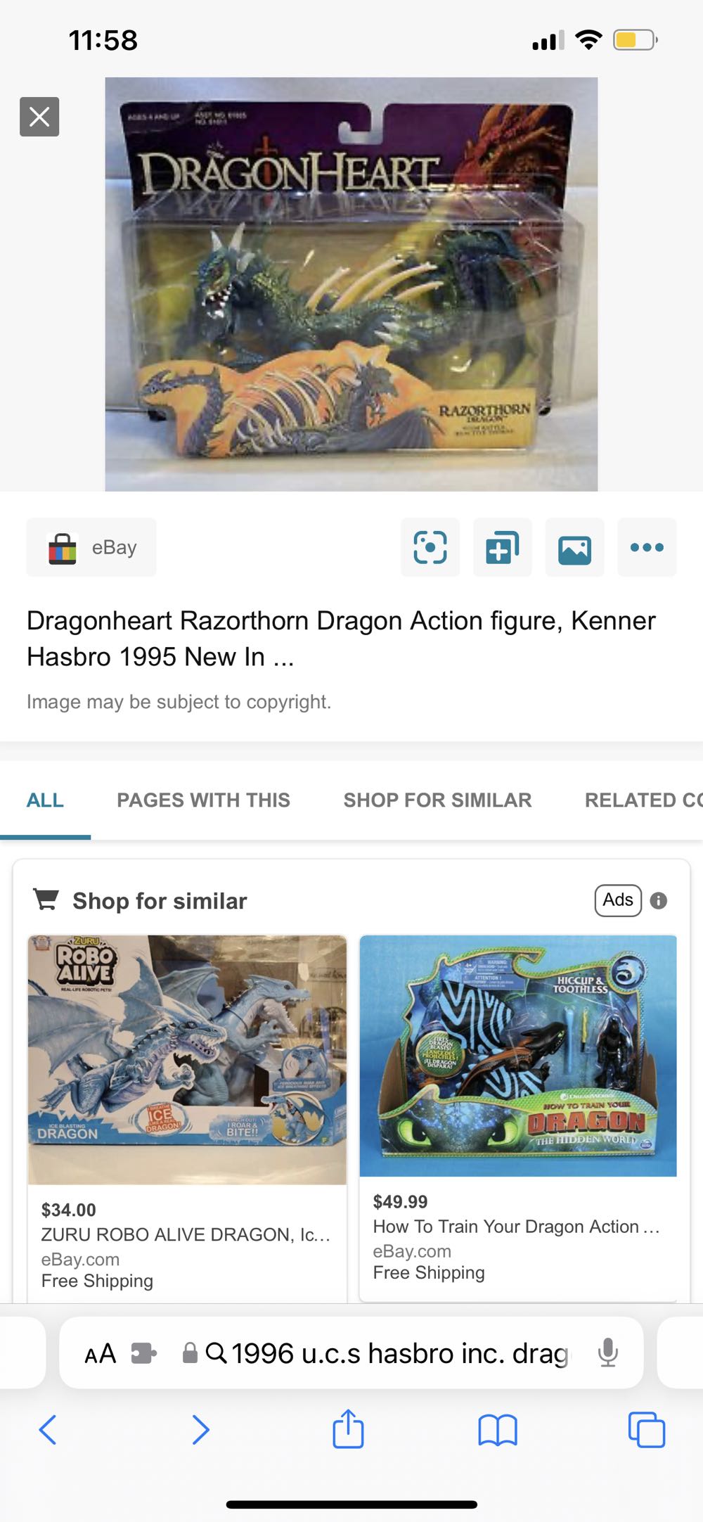 Dragonheart Razorthorn Dragon Action figure, Kenner Hasbro 1995 - U.c.s Hasbro (Dragonheart) action figure collectible - Main Image 3