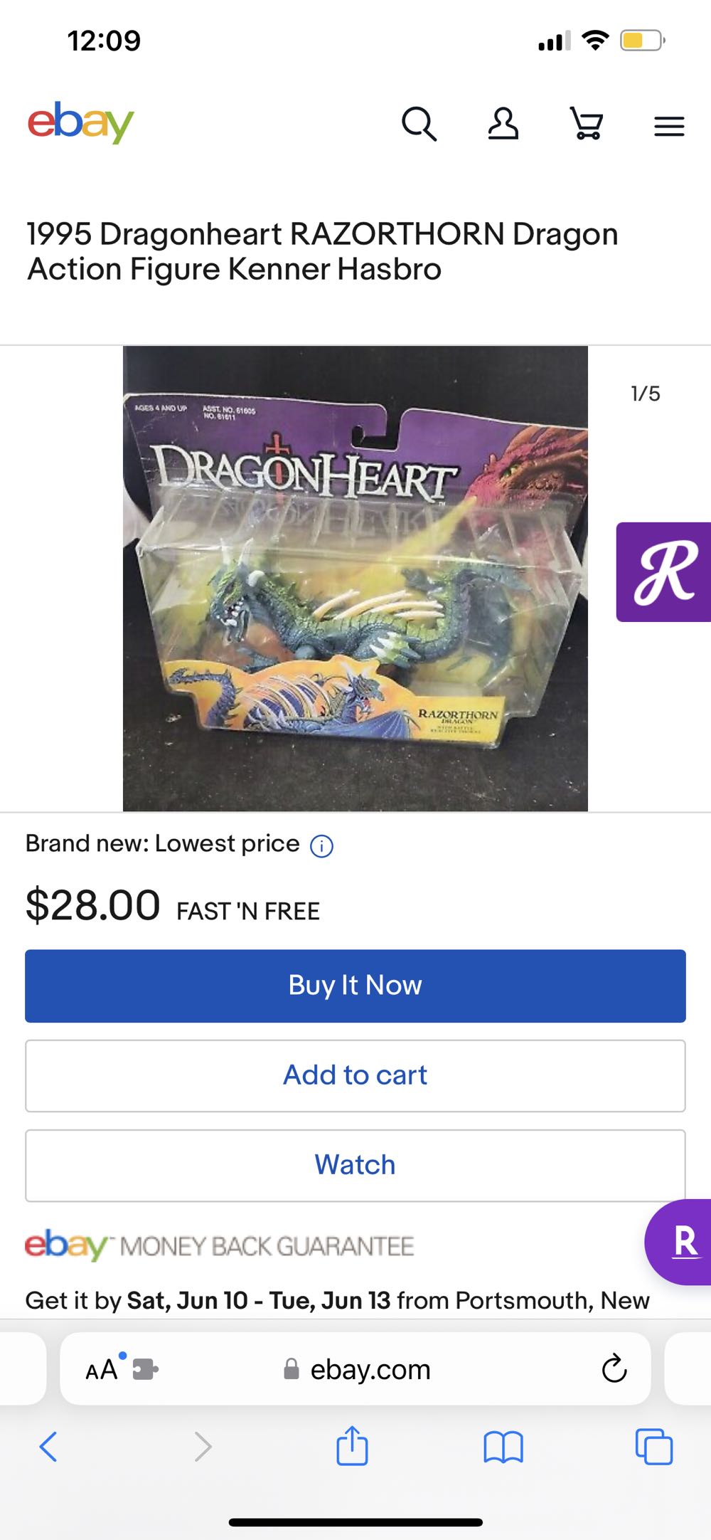 Dragonheart Razorthorn Dragon Action figure, Kenner Hasbro 1995 - U.c.s Hasbro (Dragonheart) action figure collectible - Main Image 4