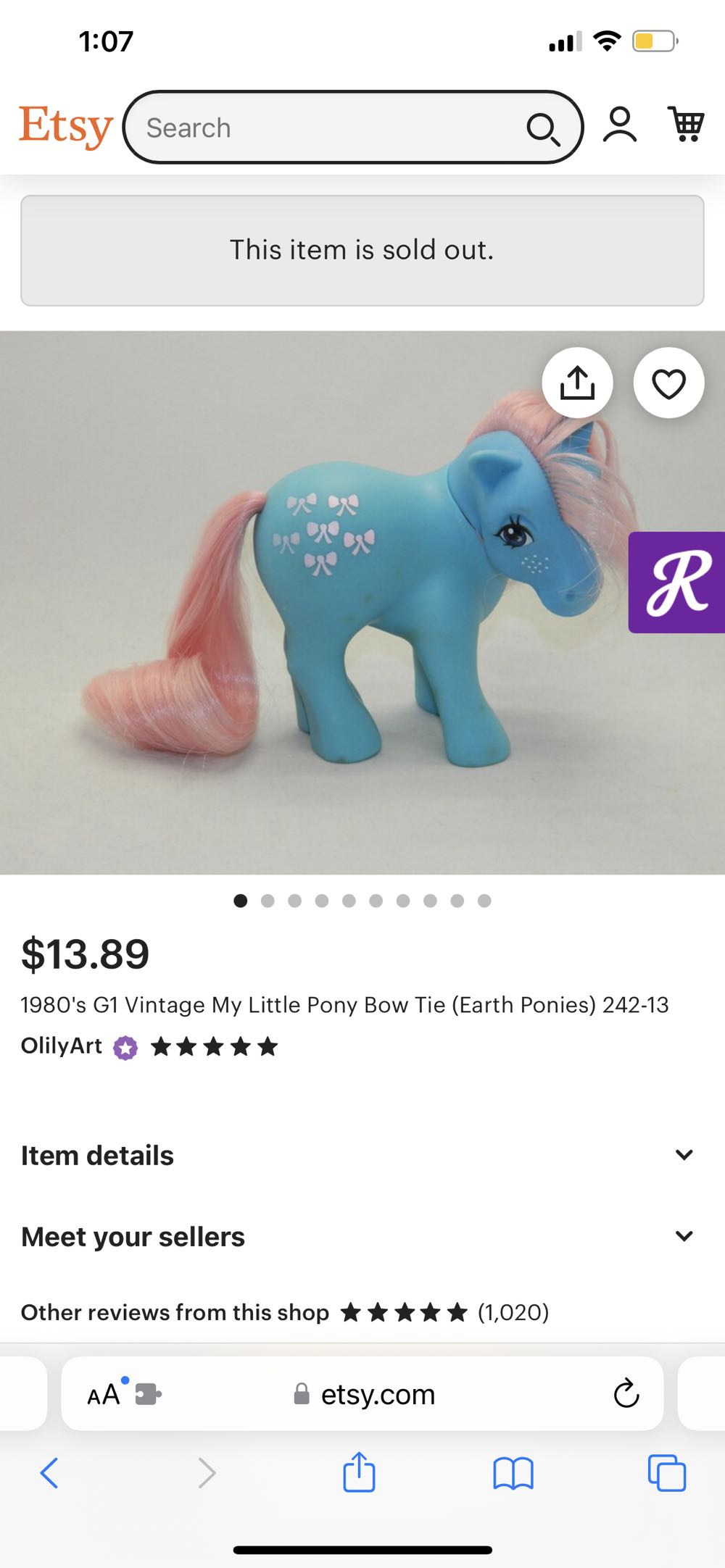 1980’s G1 Vintage My Little Pony Bow Tie (Earth Ponies) 242-13 - Hasbro action figure collectible - Main Image 3