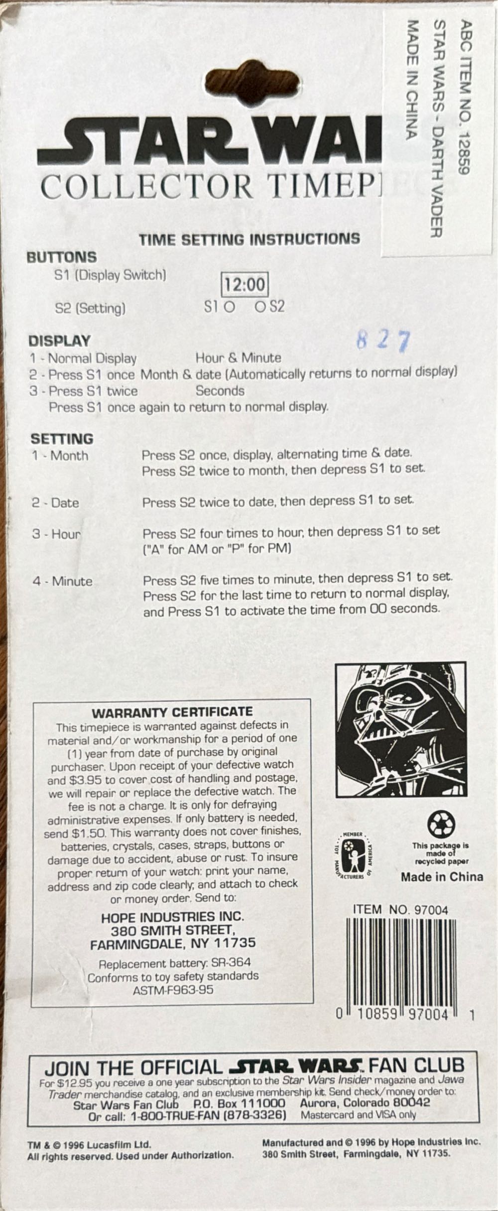 Wars Vintage Star Wars Hope Collector Timepiece Wrist Watch Brand New Boba Fett Darth Vader R2  action figure collectible [Barcode 010859970041] - Main Image 3