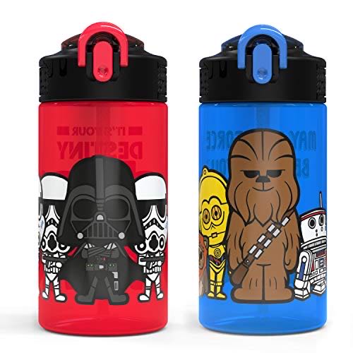 Zak Designs Pp Park Straw Kids Durable Plastic Spout Cover And Built-in Carrying Loop Leak-proof Water Design For Travel 16oz 2pc Set 2 Count Pack Of 1 Darth Vader Bottle 2pk  action figure collectible [Barcode 707226991708] - Main Image 1