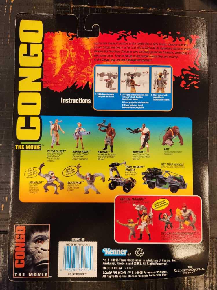 Monroe (Deluxe) (Plus Zinj Attack Monkey!) - Kenner (Congo The Movie) action figure collectible [Barcode 076281627229] - Main Image 2