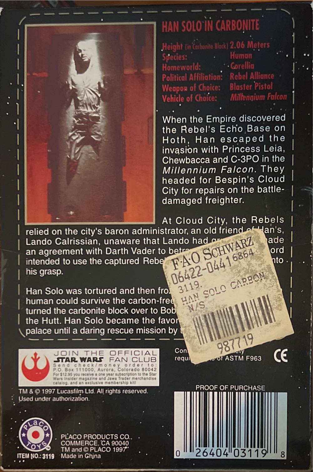Star Wars: Han Solo In Carbonite Keychain Schwarz Number Unopened 1997  action figure collectible [Barcode 026404031198] - Main Image 3