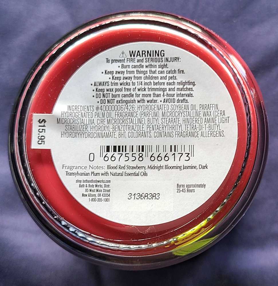 CANDLE: Halloween Bath & Bodyworks Vampire Blood Single Wick 2023 - Bath & Bodyworks Candle (Halloween Candles) action figure collectible [Barcode 667558666173] - Main Image 2