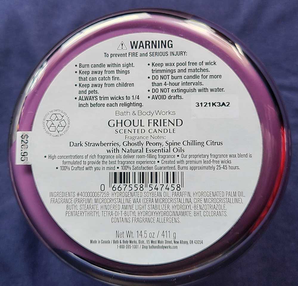 CANDLE: Halloween Bath & Bodyworks Ghoul Friend 2023 - Bath & Bodyworks Candle (Halloween Candles) action figure collectible [Barcode 667558547458] - Main Image 2