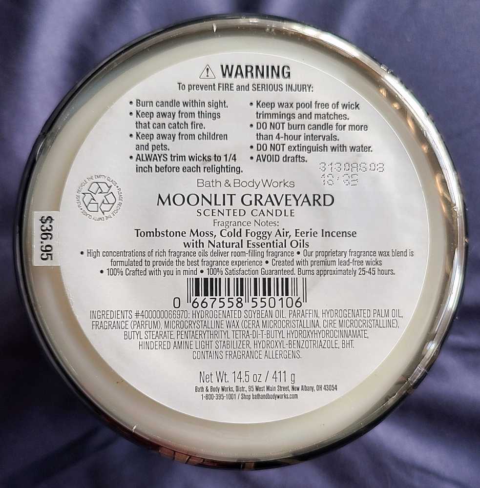 CANDLE: Halloween Bath & Bodyworks Moonlit Graveyard 2023 - Bath & Bodyworks Candle (Halloween Candles) action figure collectible [Barcode 667558550106] - Main Image 2