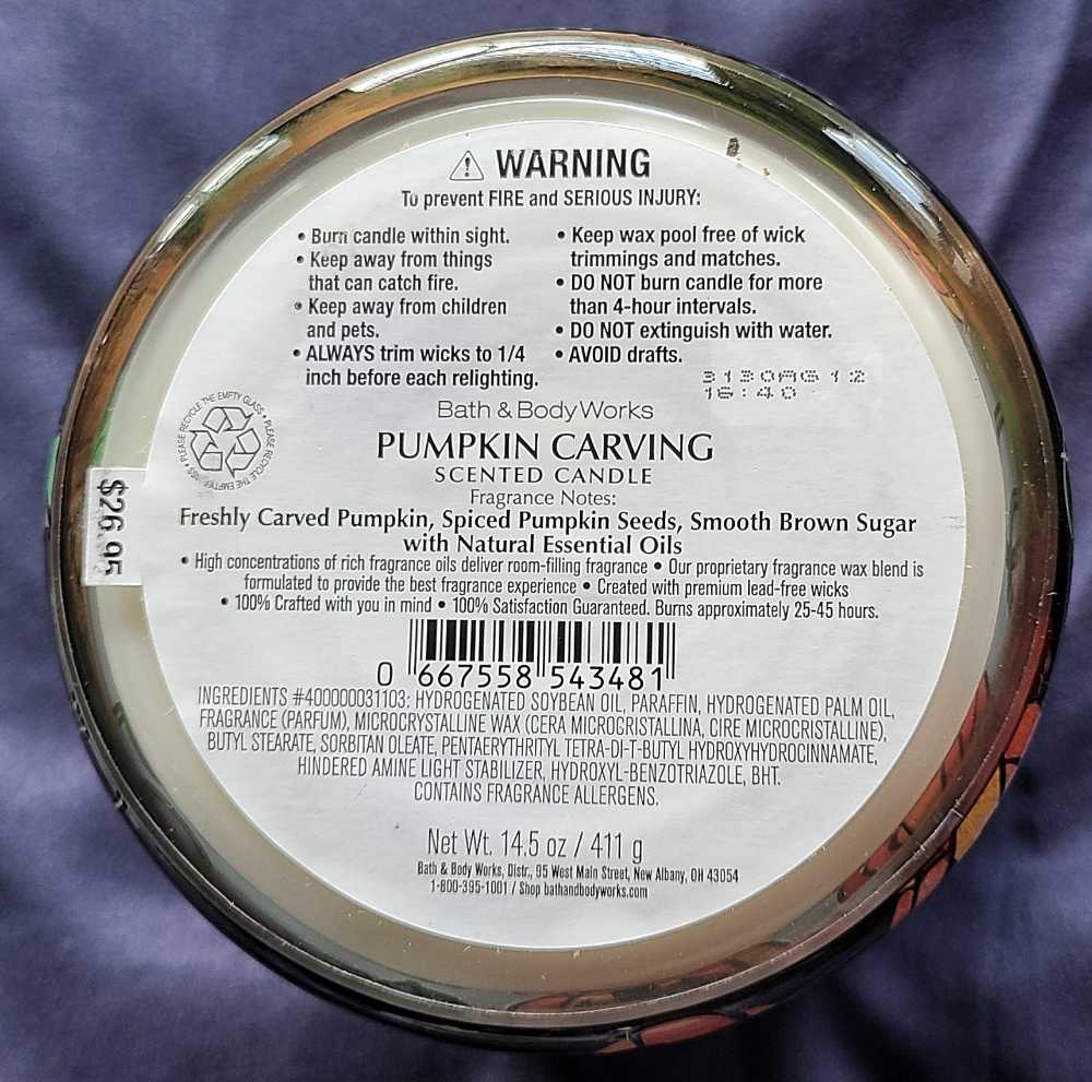 CANDLE: Halloween Bath & Bodyworks Pumpkin Carving 2023 - Bath & Bodyworks Candle (Halloween Candles) action figure collectible [Barcode 667558543481] - Main Image 2