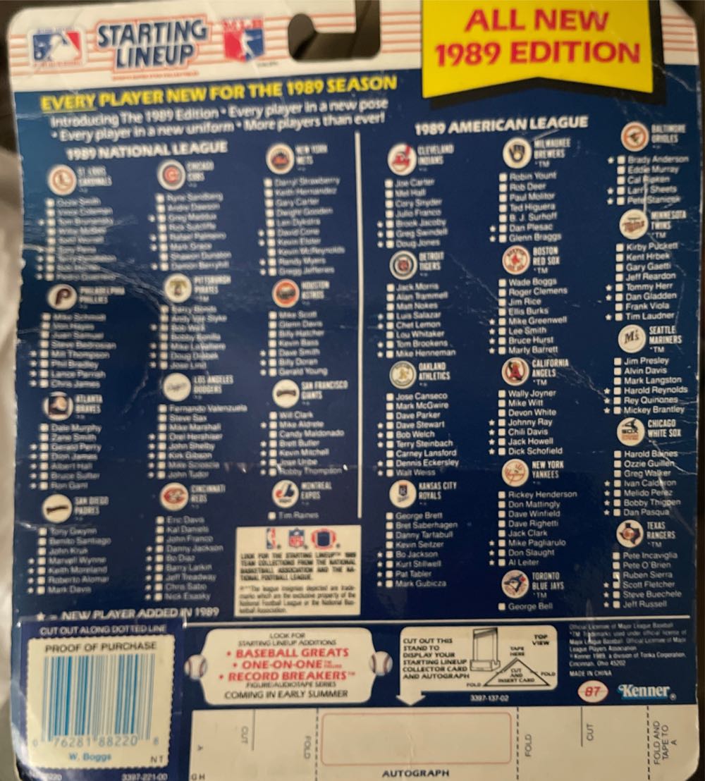 Boggs Starting Lineup Wade Boggs Boston Red Sox Starting Line Up Mlb 1989 Kenner Baseball Slu New Figurine & Card In Box Nib Sports Vintage Nip Sealed  action figure collectible [Barcode 076281882208] - Main Image 3