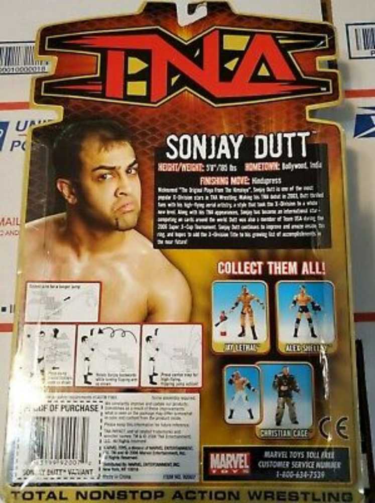 Tna Impact Wrestling Marvel Toys Series 6 Green Sonjay Dutt Signed Autographed - ToyBiz - Marvel (TNA Wrestling Impact! Series 6) action figure collectible [Barcode 883199901415] - Main Image 2