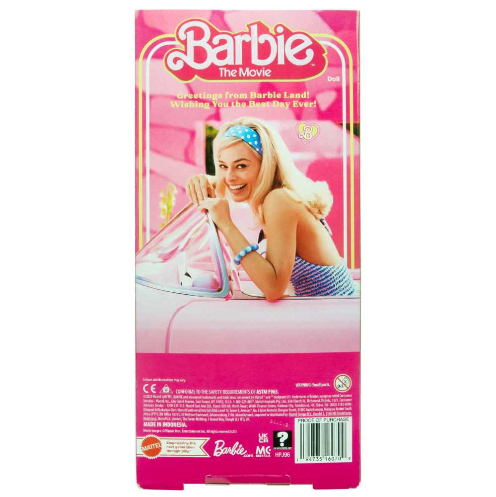 MROB Barbie The Movie Doll Margot Robbie As Barbie Collectible Doll Wearing Pink And White Gingham Dress With Daisy Chain Necklace - Mattel (Barbie) action figure collectible [Barcode 194735160709] - Main Image 4