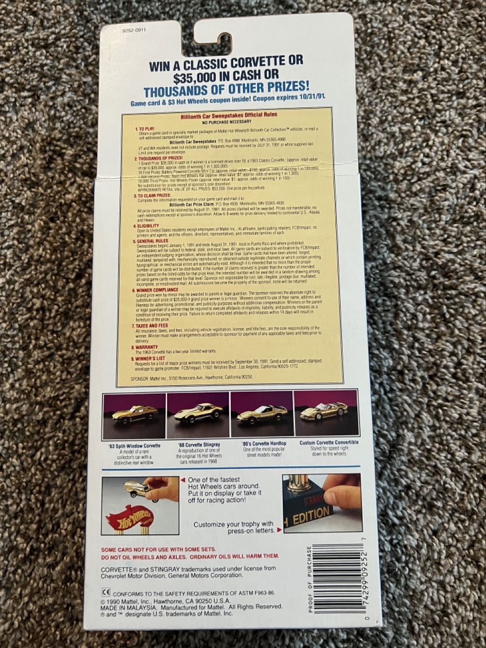 Corvette ‘68 Stingray - Mattel (Hotwheels Billionth Car Collection) action figure collectible - Main Image 2