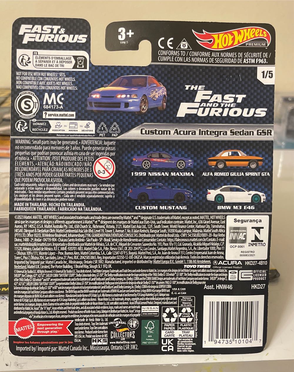 Custom Acura Integra Sedan GSR (The Fast And The Furious) - Hot Wheel / Mattel (Hot Wheels) action figure collectible [Barcode 194735101047] - Main Image 3