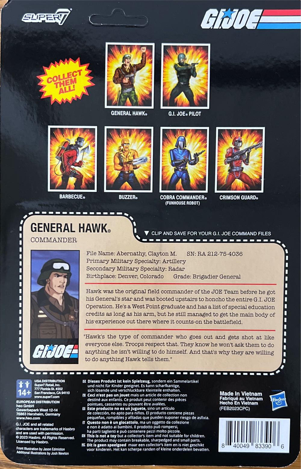 GI Joe Super 7 ReAction #74: General Hawk - Super7 (G.I. Joe) action figure collectible [Barcode 840049833906] - Main Image 2