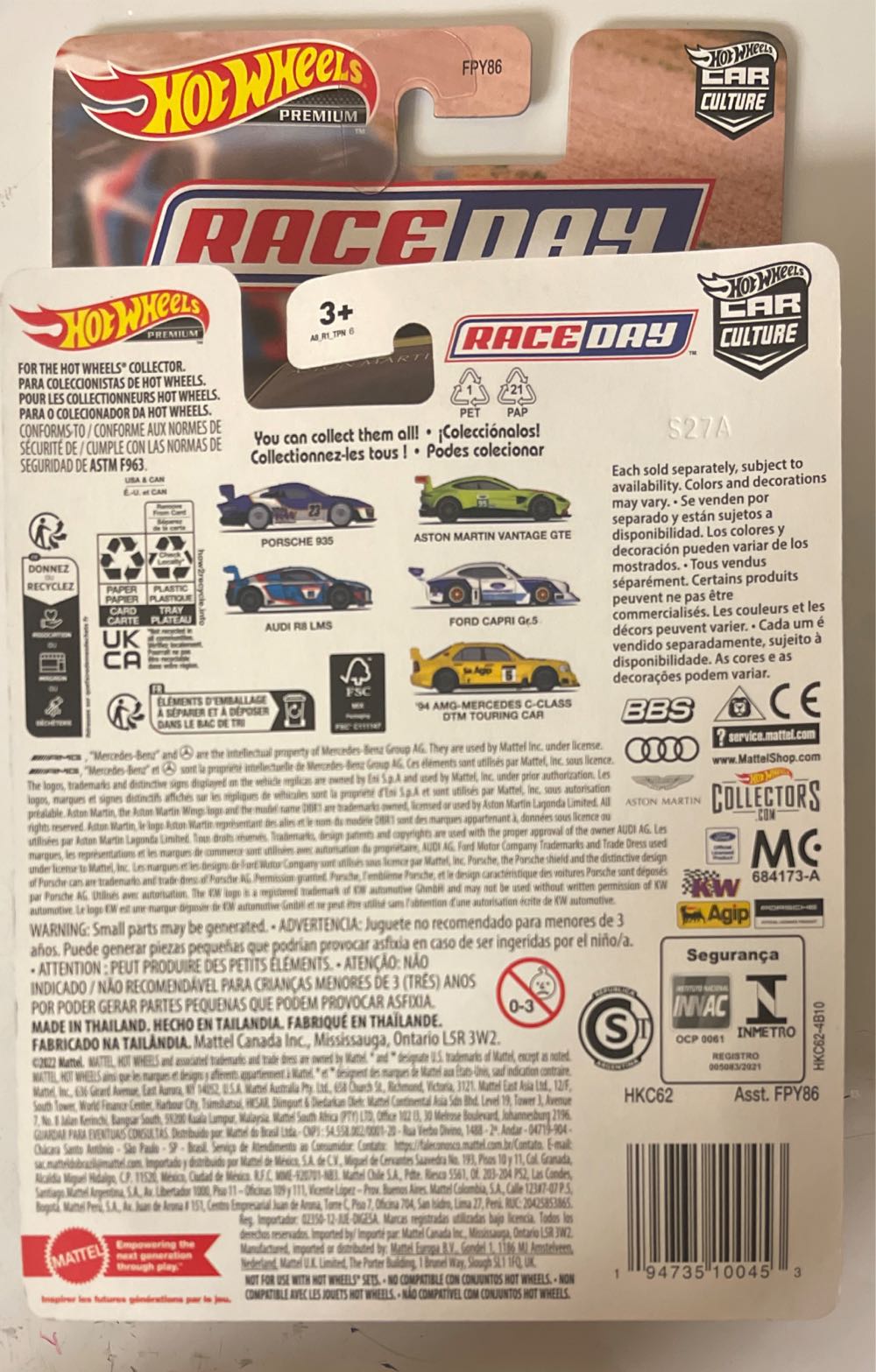 5/5….Hot Wheels Premium-‘94AMG-Mercedes C-Class DTM TOURING CAR - Hot Wheel / Mattel (HW Race Day) action figure collectible [Barcode 194735100453] - Main Image 4
