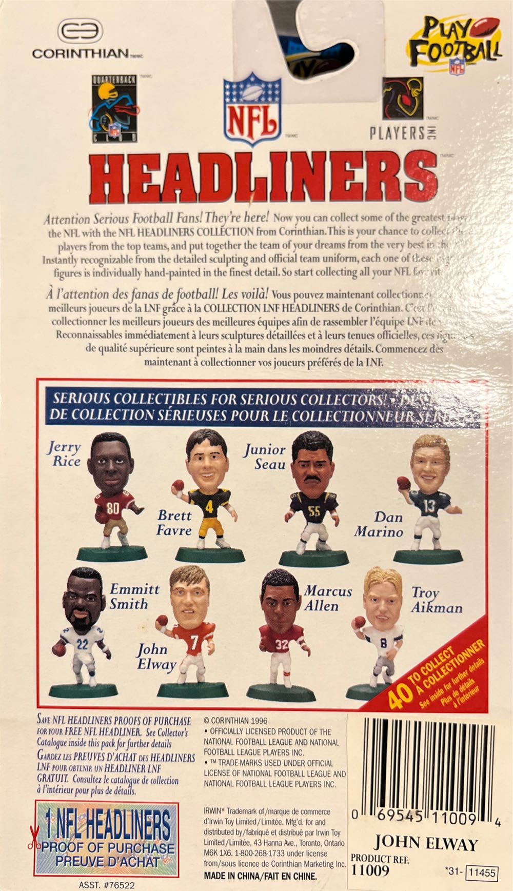 NFL Headliners John Elway Denver Broncos - Irwin action figure collectible [Barcode 069545110094] - Main Image 2