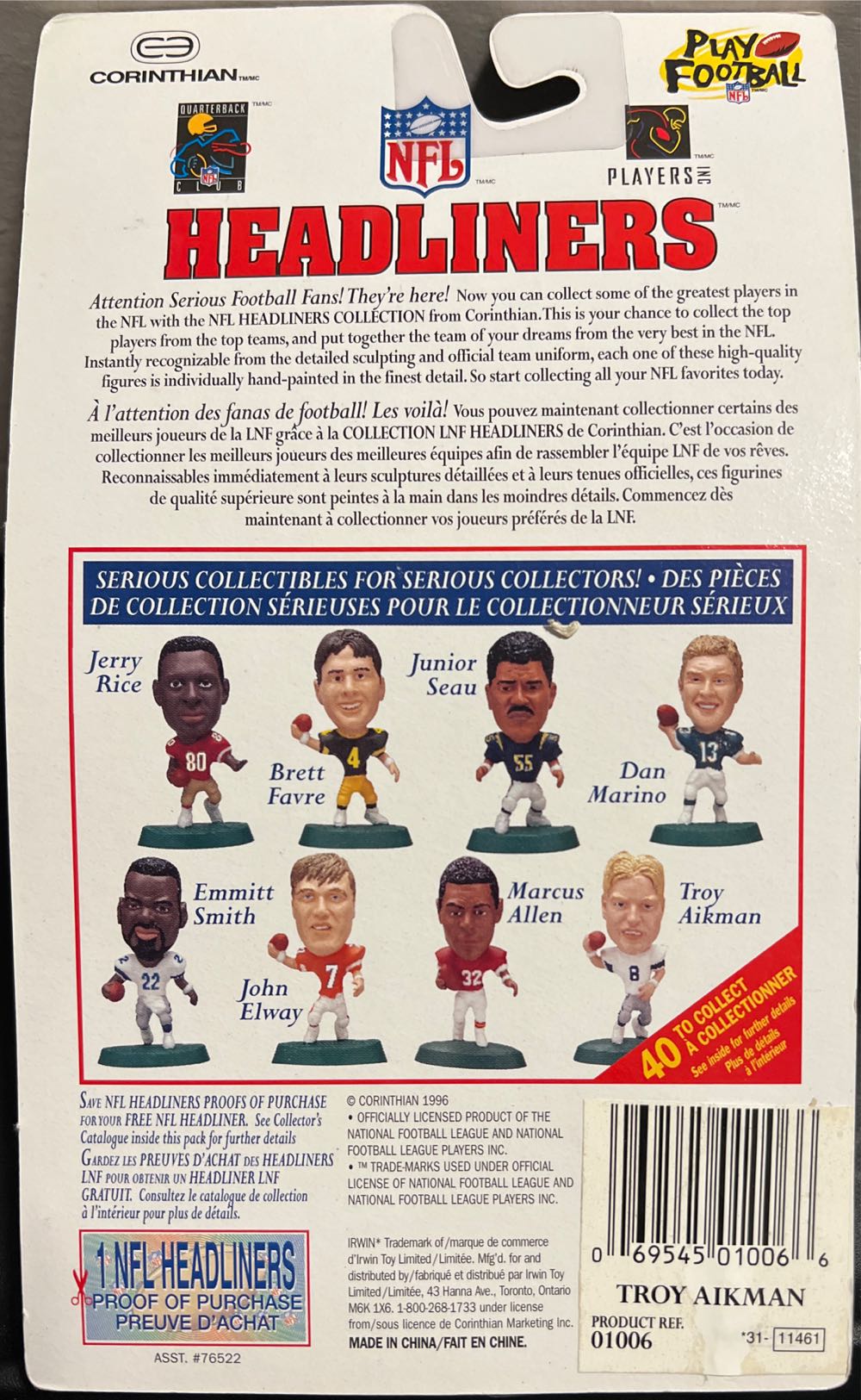 NFL Headliners Troy Aikman Dallas - Irwin action figure collectible [Barcode 069545010066] - Main Image 2