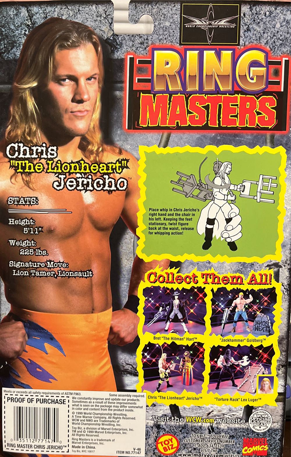 Toy Biz Wcw Ring Masters Chris “the Lionheart” Jericho Wwf Wwe Lionheart Toybiz First 1998 Rare New Marvel - Toy Biz action figure collectible [Barcode 035112771470] - Main Image 3
