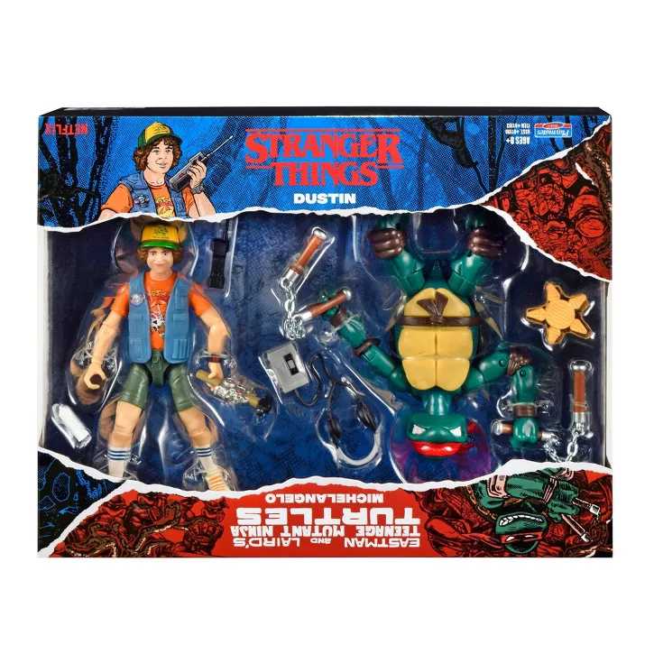 Playmates Teenage Mutant Ninja Turtles: Mikey & Dustin-TMNT X Stranger Things - Playmates (TMNT Crossover) action figure collectible [Barcode 043377811930] - Main Image 2