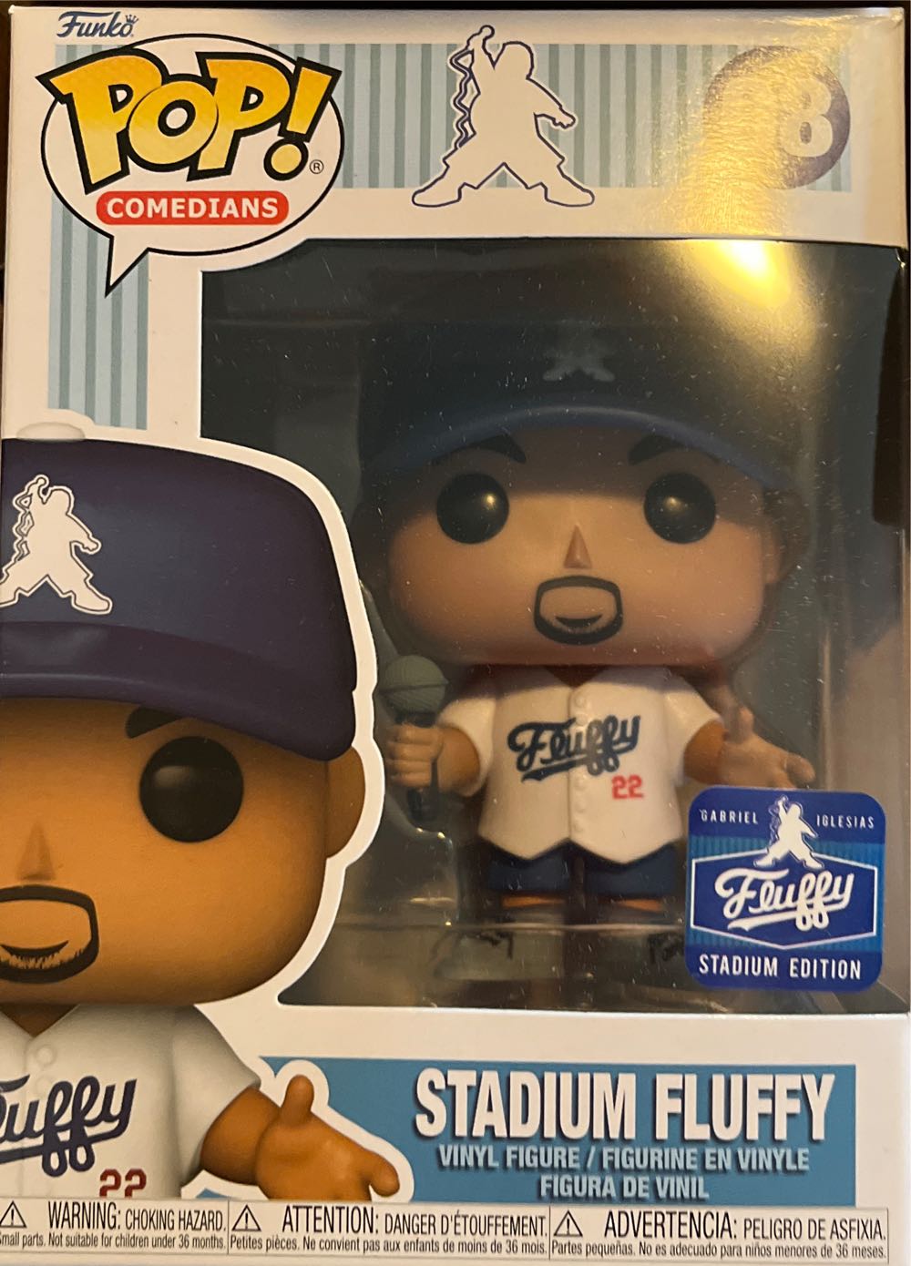 #08 Funko Pop! Gabriel Iglesias Stadium Fluffy White Jersey #08 Signed W Psa Dodgers Pop Comedians White Jersey Edition Bas  action figure collectible [Barcode 889698652339] - Main Image 2