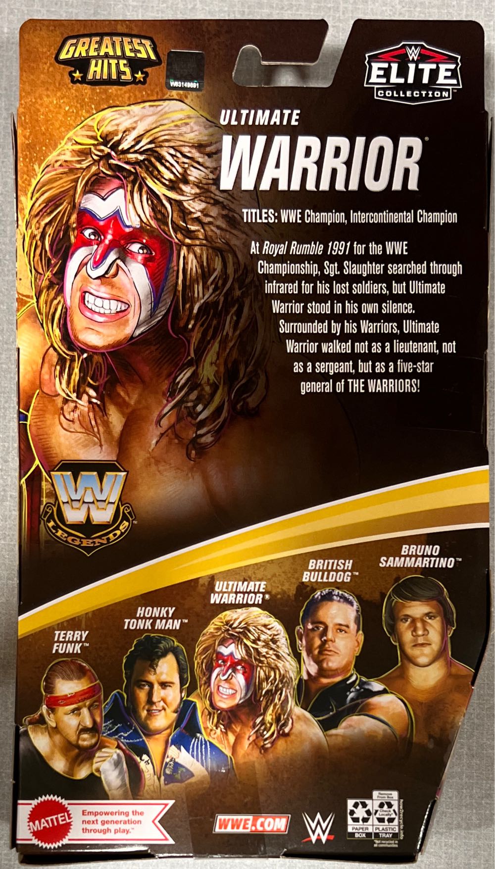 ELITE LEGENDS - ULTIMATE WARRIOR - GREATEST HITS - ROYLE RUMBLE 1991 - Mattel Wwe (WWE Elite Collection - Legends Greatest Hits Series 2) action figure collectible [Barcode 194735216970] - Main Image 2
