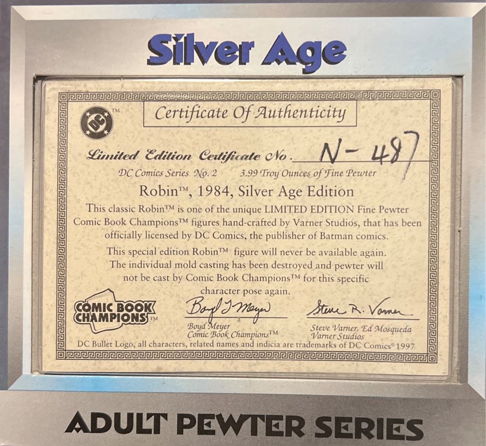 Comic Book Champions: Silver Age Robin - Racing Champions (Fine Pewter Limited Edition Collector Series) action figure collectible [Barcode 095949100003] - Main Image 4