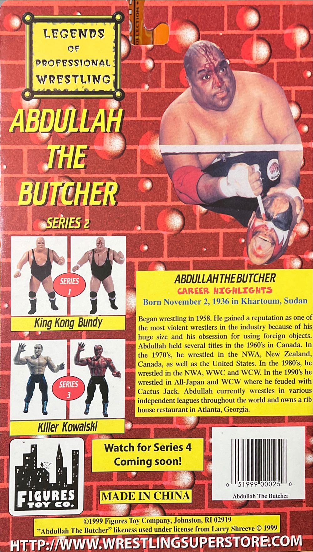 Legends Of Professional Wrestling Abdullah The Butcher - Figures Toy Co. action figure collectible [Barcode 051999000250] - Main Image 2