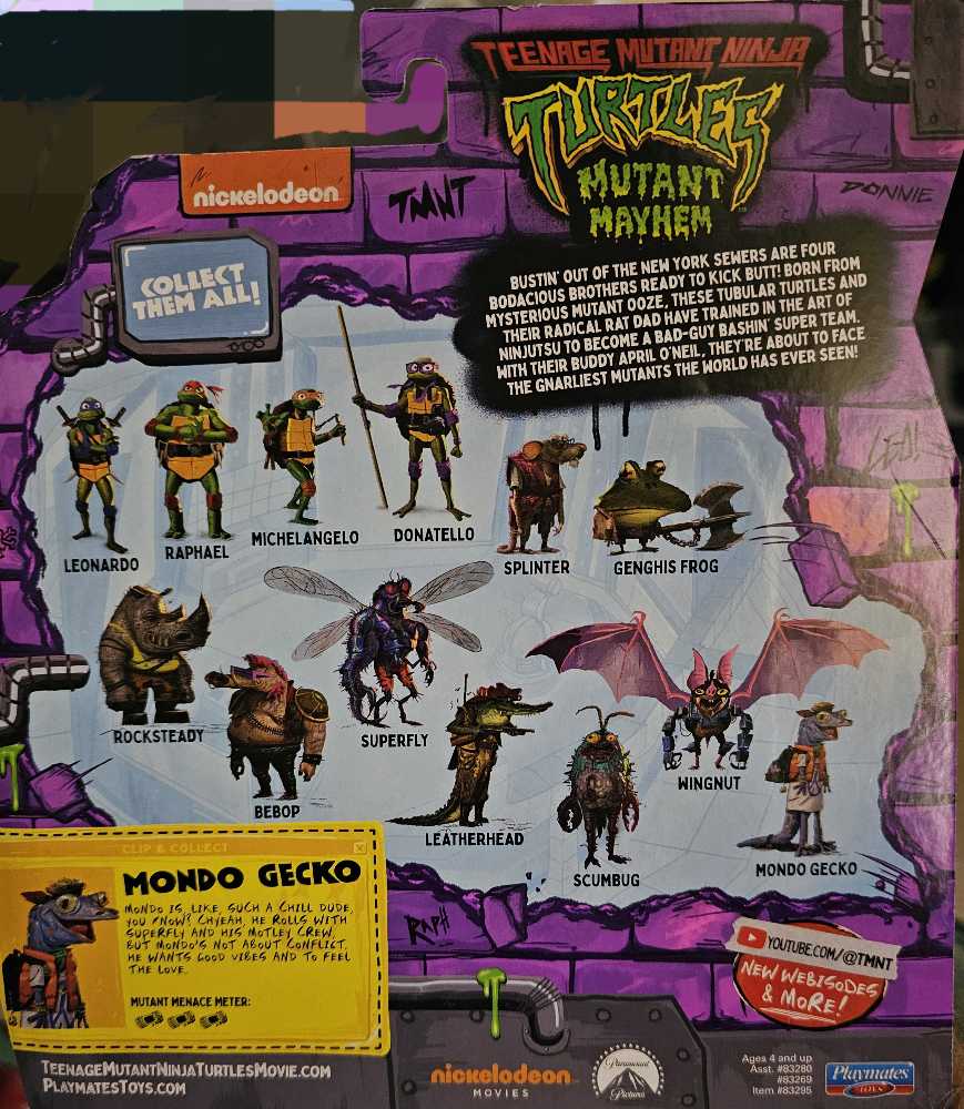 Mondo Gecko - Playmates -Mutant Mayhem (Teenage Mutant Ninja Turtles: Mutant Mayhem) action figure collectible [Barcode 043377832959] - Main Image 2