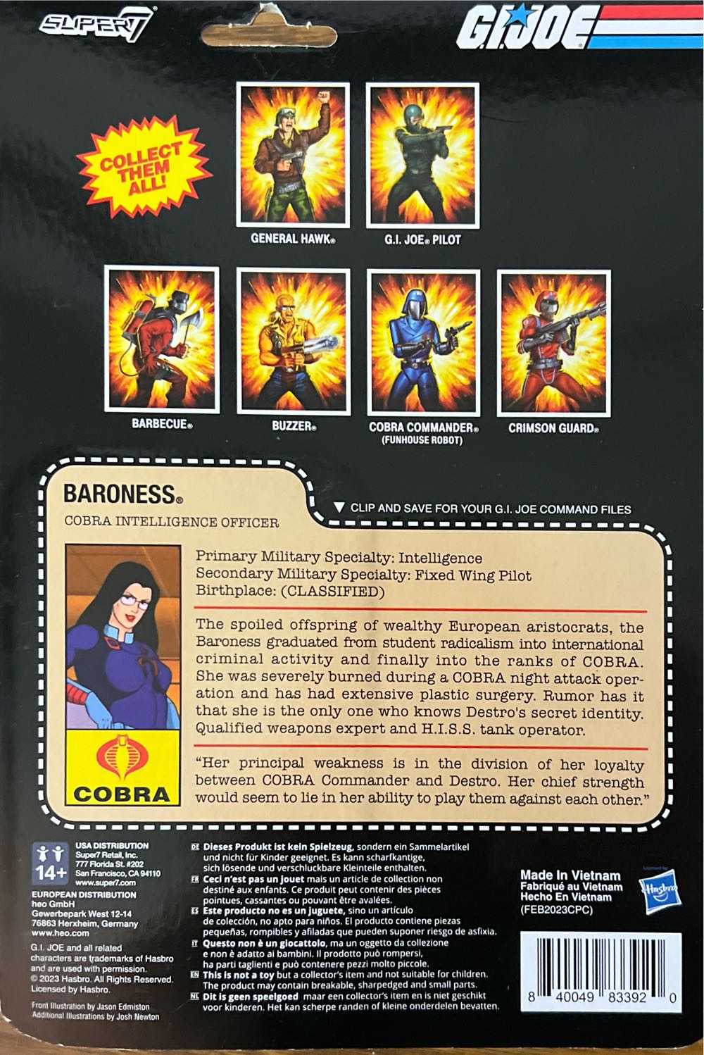 GI Joe Super 7 ReAction #82: Baroness Cartoon Dark Blue - Super7 (G.I. Joe) action figure collectible [Barcode 840049833920] - Main Image 2