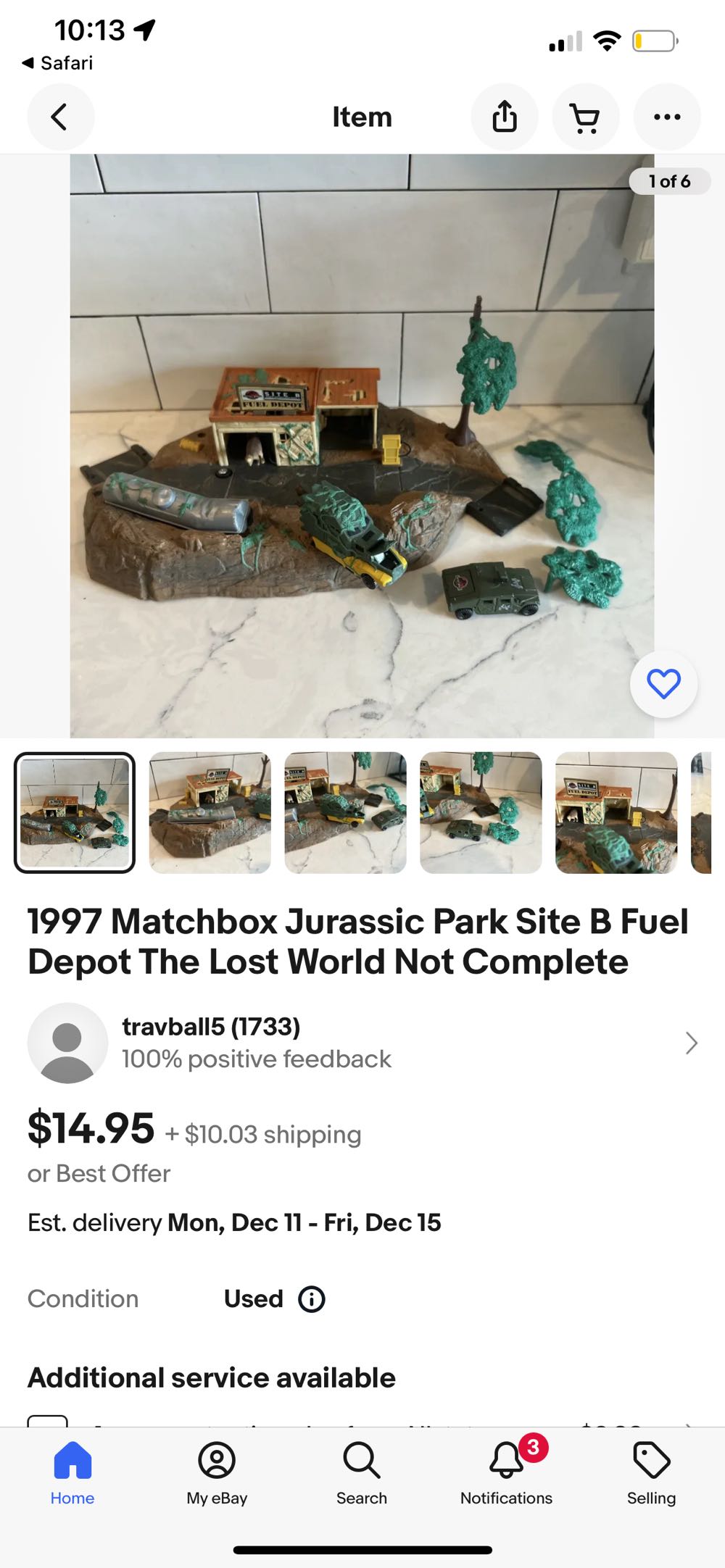 1997 Matchbox Jurassic Park Lost World Site B Fuel Depot Truck Part - Matchbox action figure collectible - Main Image 3