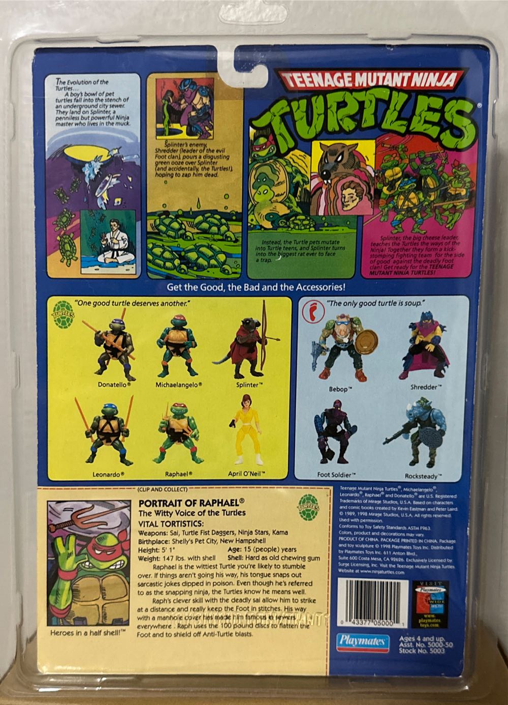 Raphael - Playmates Toys (Teenage Mutant Ninja Turtles (1998)) action figure collectible [Barcode 043377050001] - Main Image 2